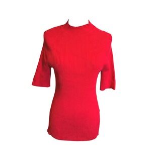 NWT Womens Banana Republic Ribbed Mock Neck Short Sleeve Sweater Top Sz Large